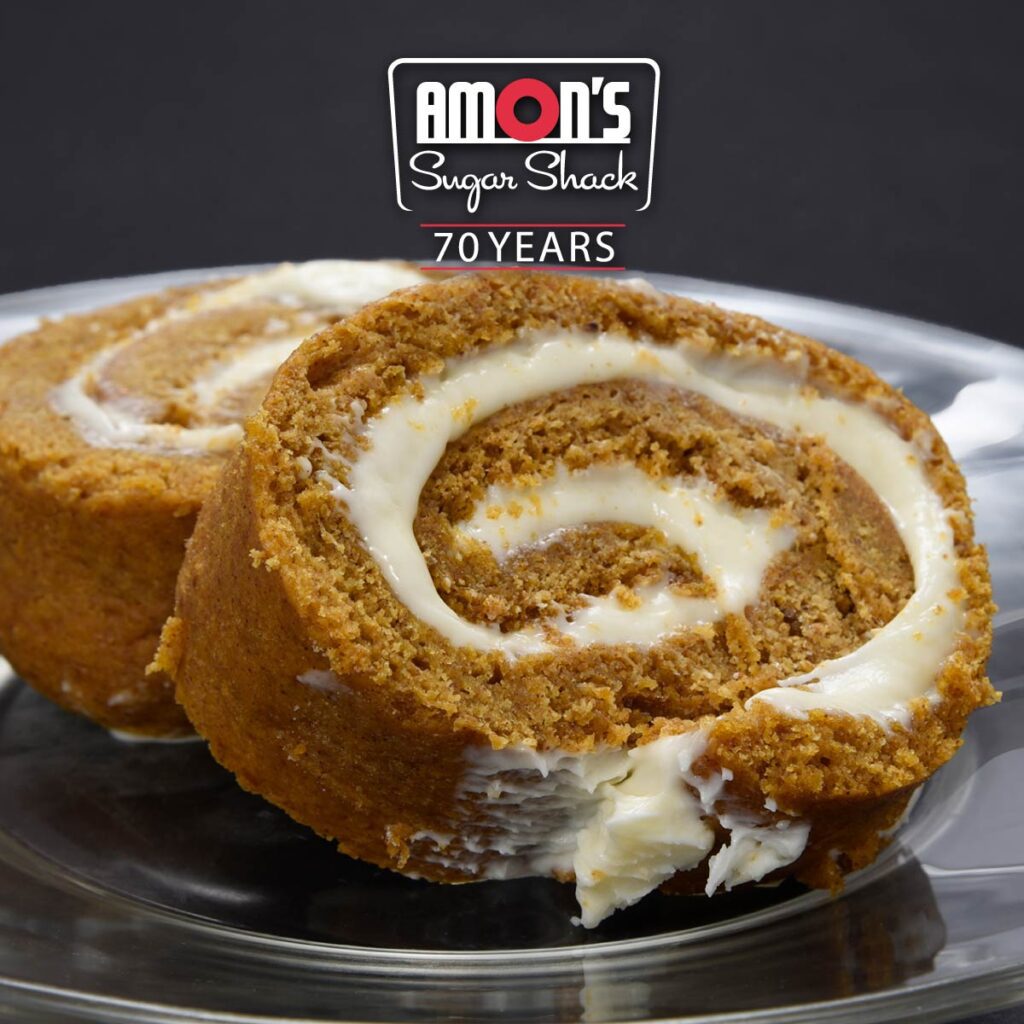 Close up of pumpkin rolls with Amon's logo