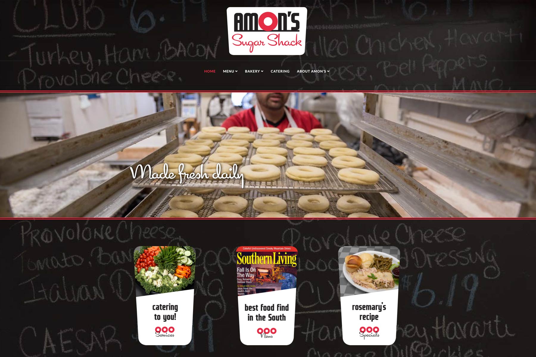 Amon's Sugar Shack website home page.