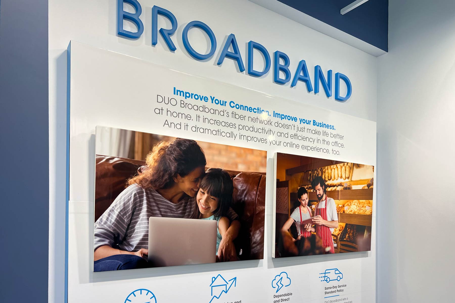 DUO Broadband lobby graphics.