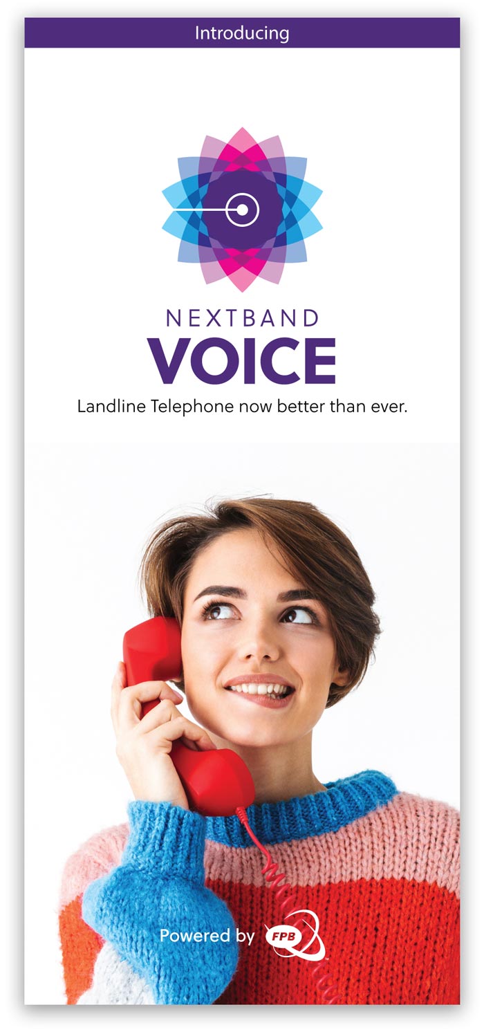 Brochure cover with girl on a telephone.