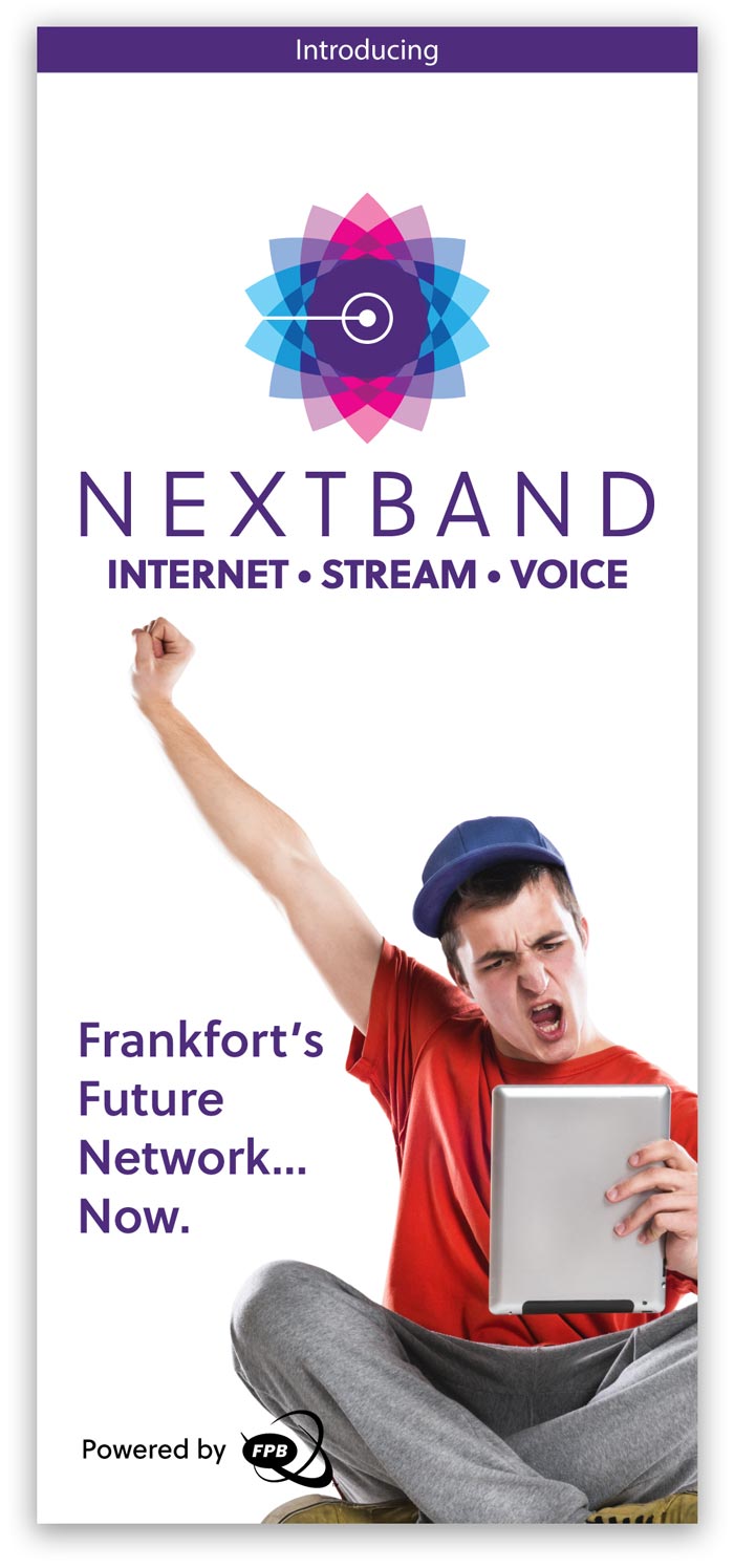 Brochure cover with guy holding computer tablet.