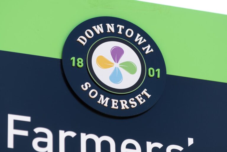 Sign detail with Downtown Somerset 1801 logo.