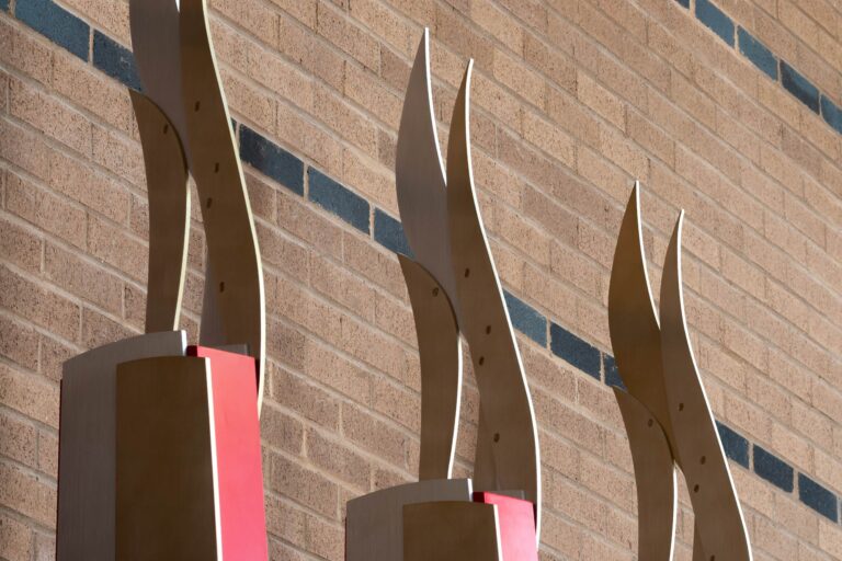 backside view of flame metal shapes