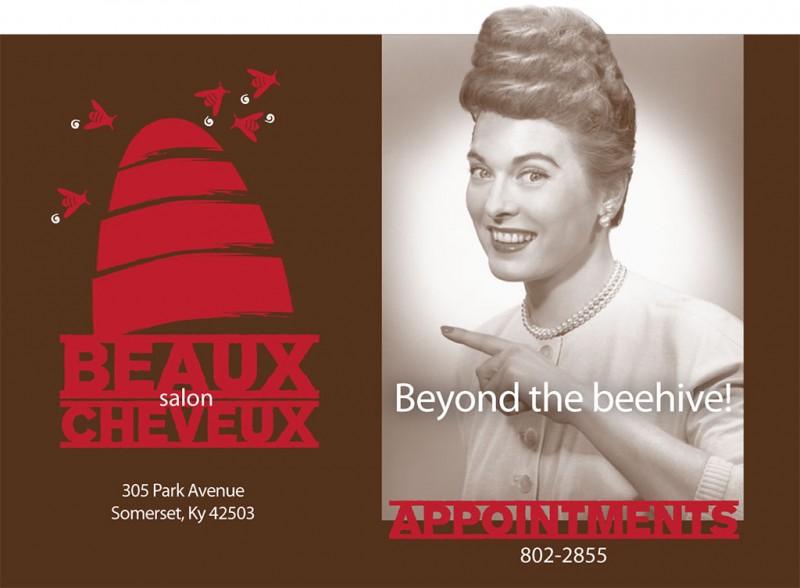 Beaux Cheveux logo and historic image of a woman with a beehive heirdo