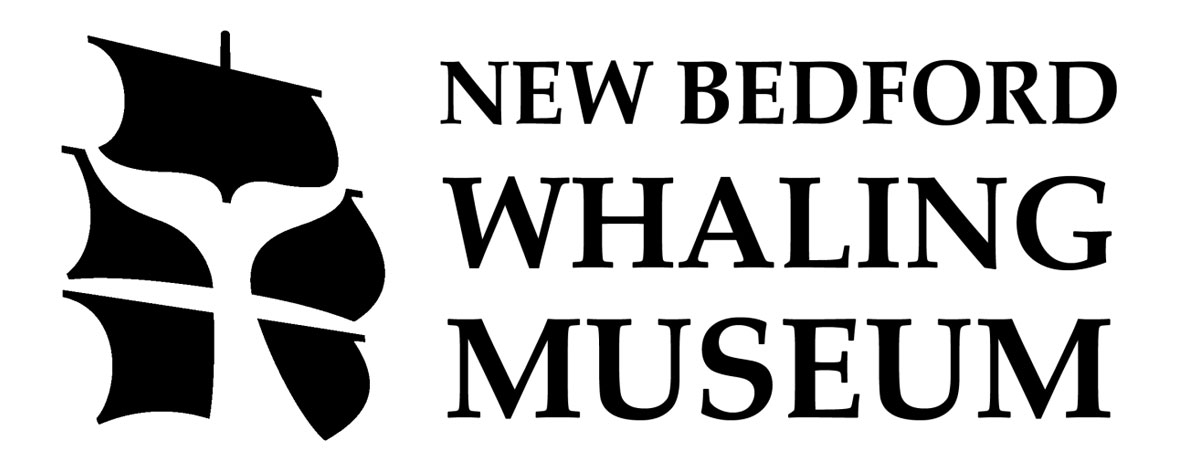 Logo for the New Bedord Whaling Museum with symbol of a tall ship's sails and a whale tail.
