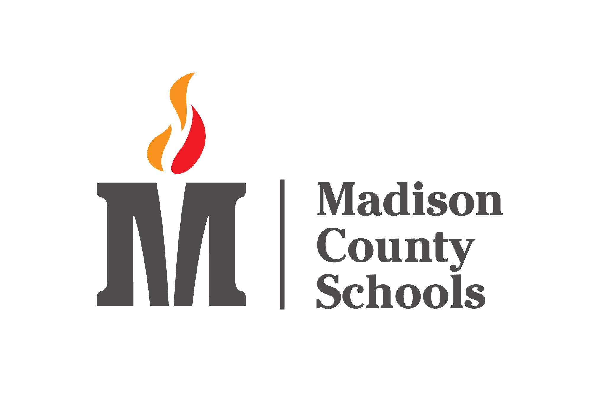 Madison County Schools logo with a large "M" and a torch and flame in the symbol