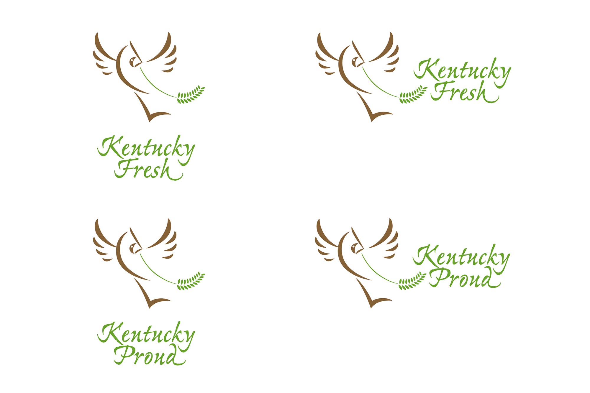 Four versions of the original Kentucky Proud and Kentucky Fresh logos.