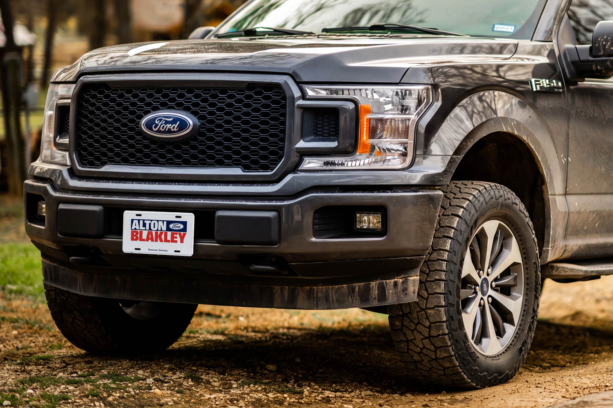 Truck with Alton Blakley license plate on the front