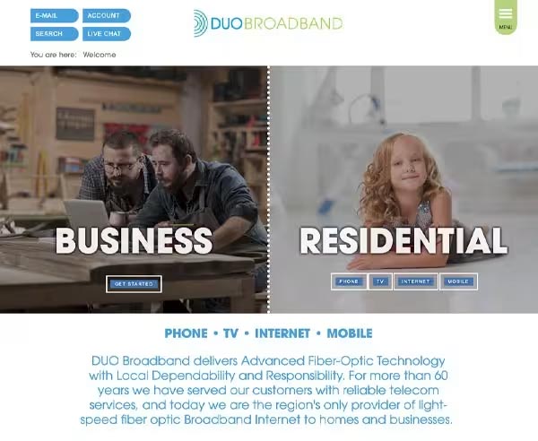 DUO Broadband website front page