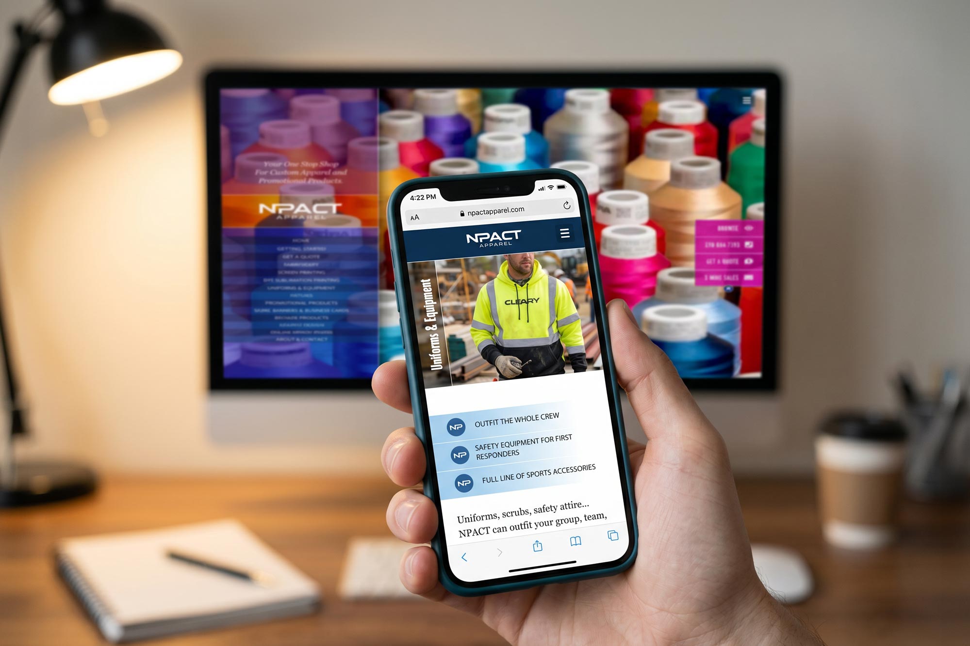 NPACT Apparel website on phone and computer screen