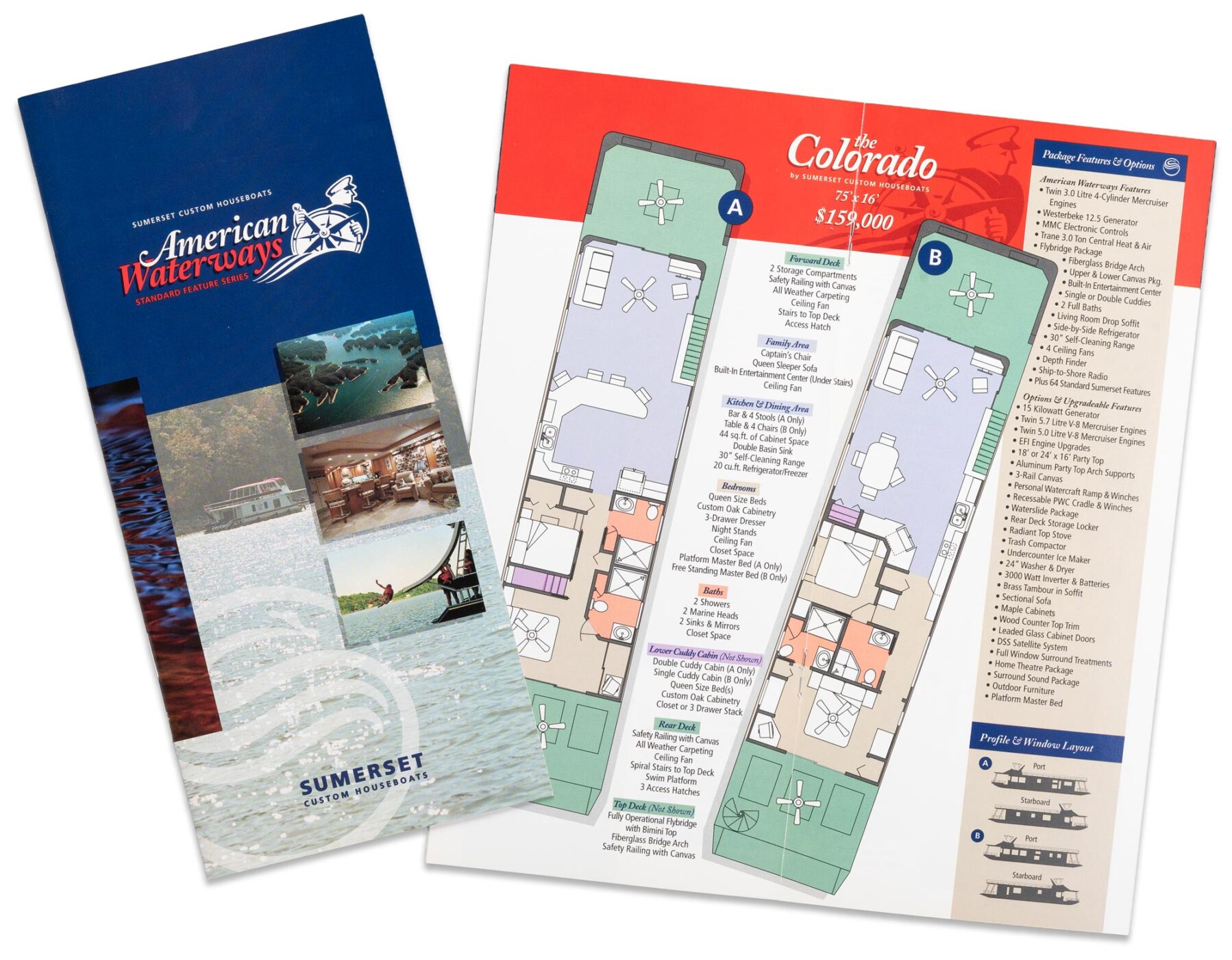 Sumerset Custom Houseboats American Waterways brochure and one inside spread