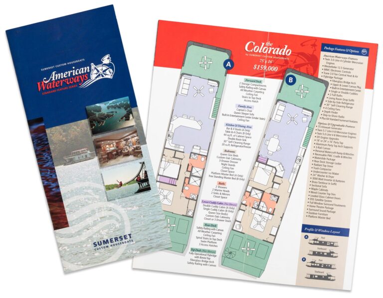 Sumerset Custom Houseboats American Waterways brochure and one inside spread
