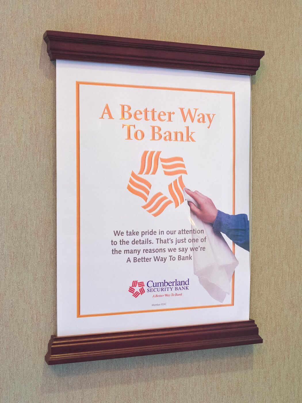 Cumberland Security Bank lobby poster in frame