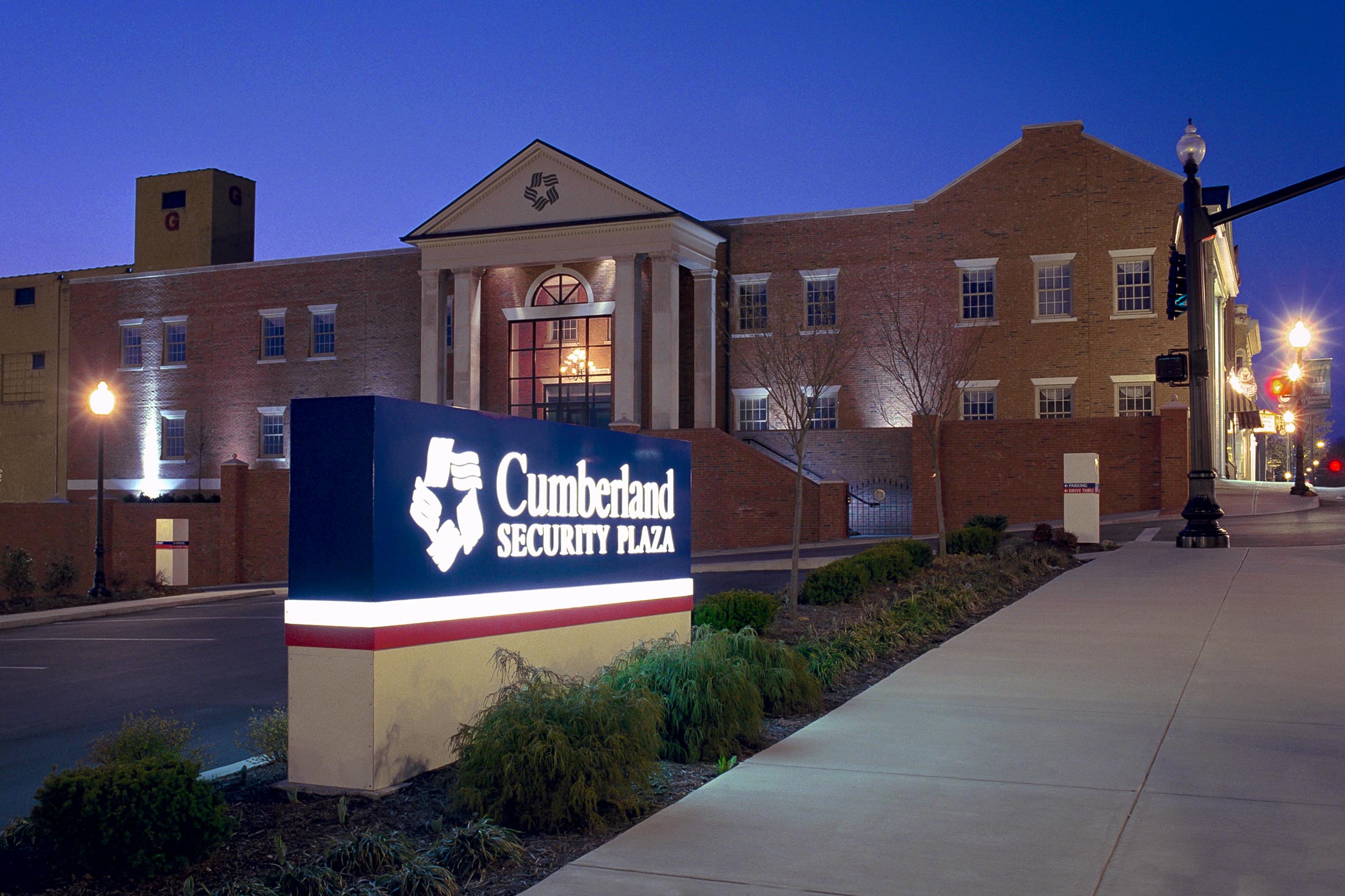 Cumberland Security Bank exterior monument sign at night
