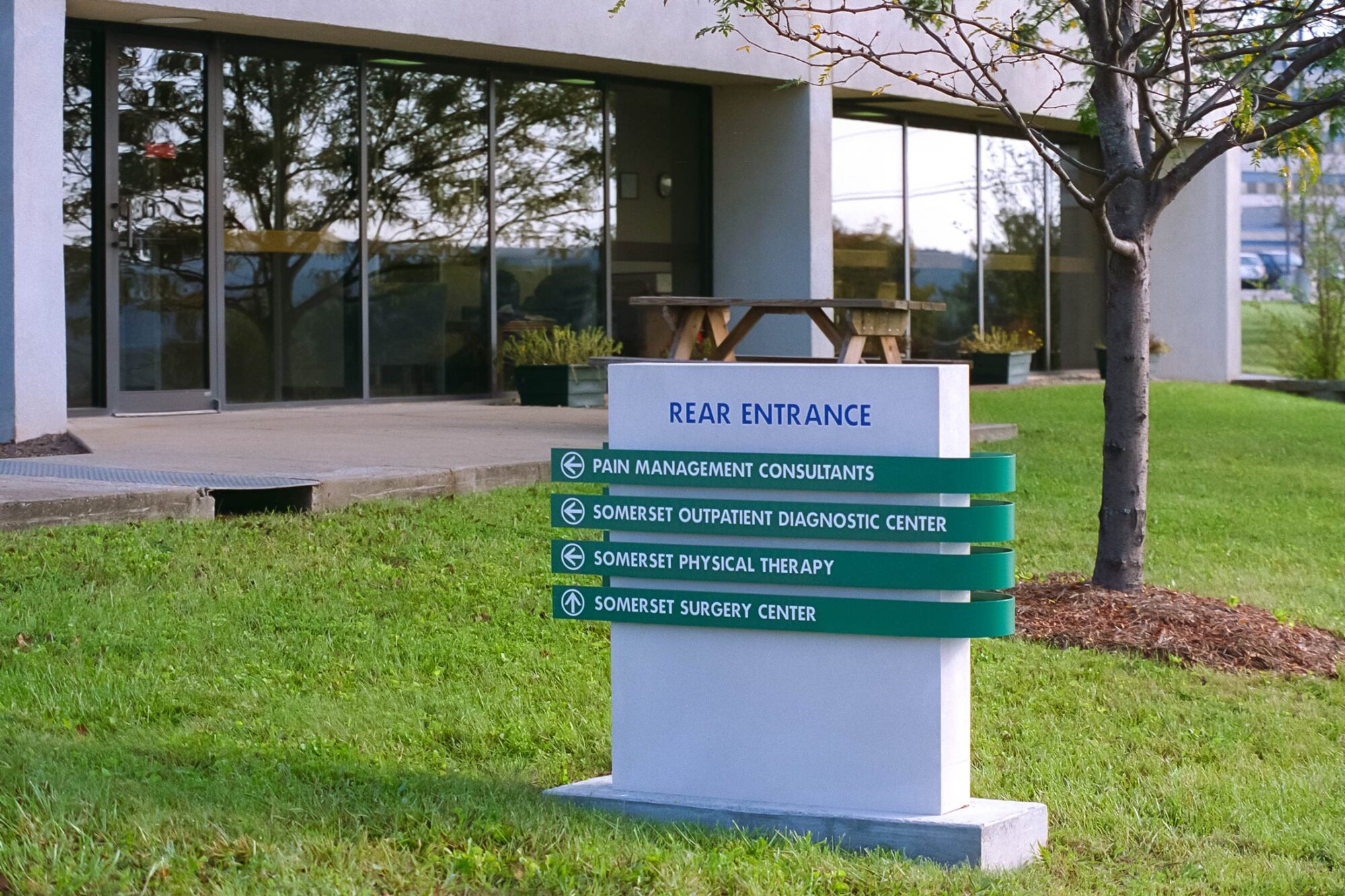 Grissom Medical Building exterior rear entrance sign