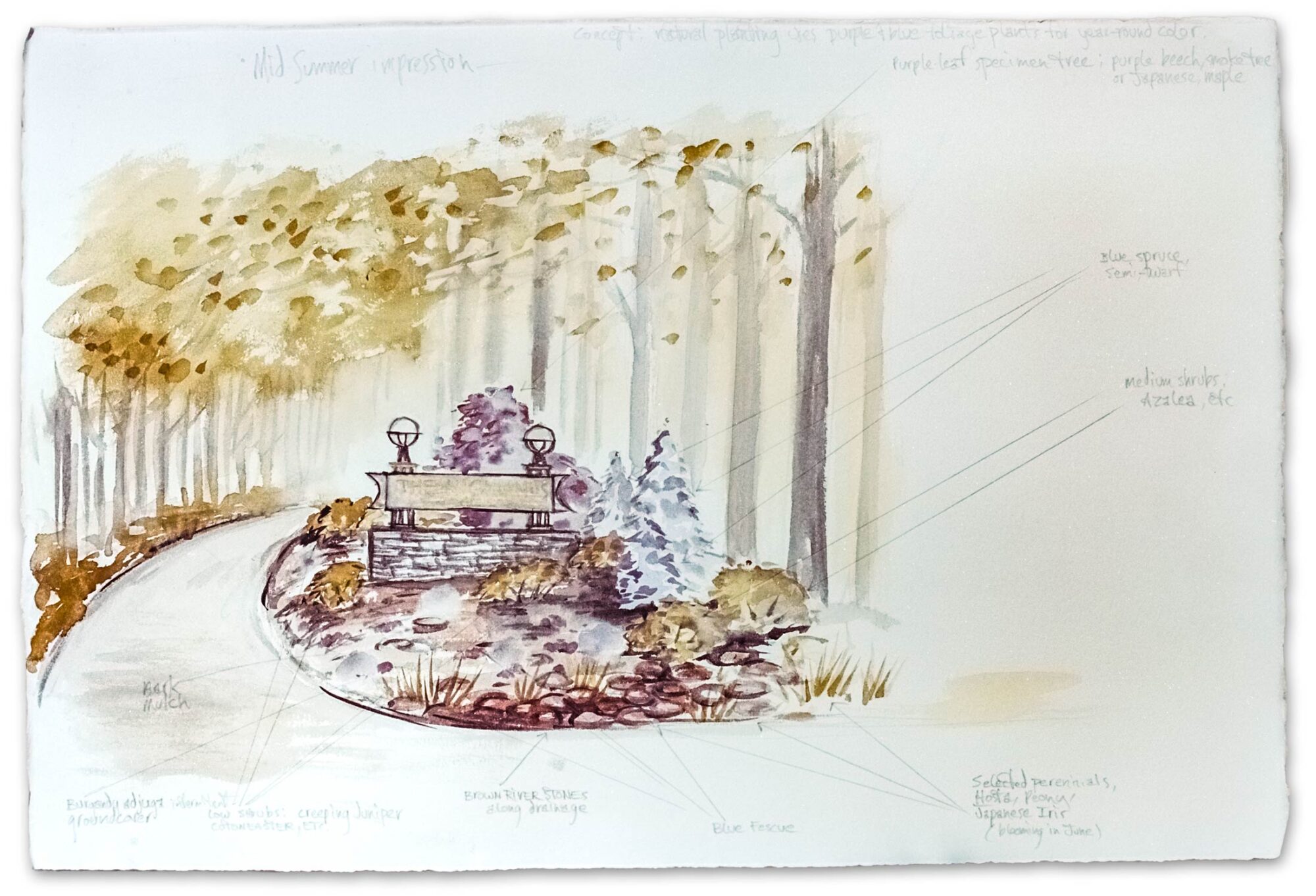 illustrated rendering by Daniel Dutton for Highlands sign design presentation