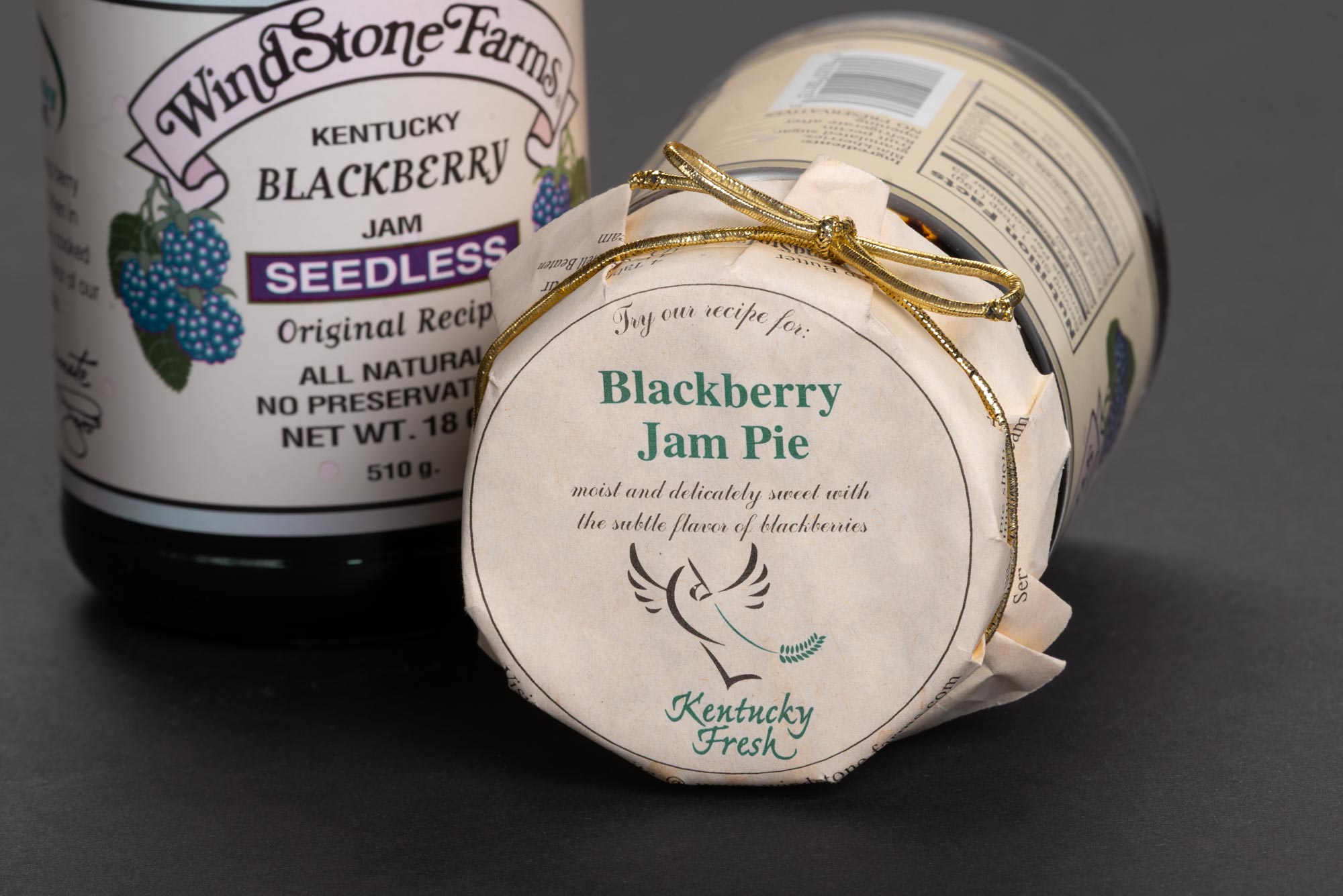 Wind Stone Farms Blackberry Jam jars with original Kentucky Fresh logo (now Kentucky Proud) label.