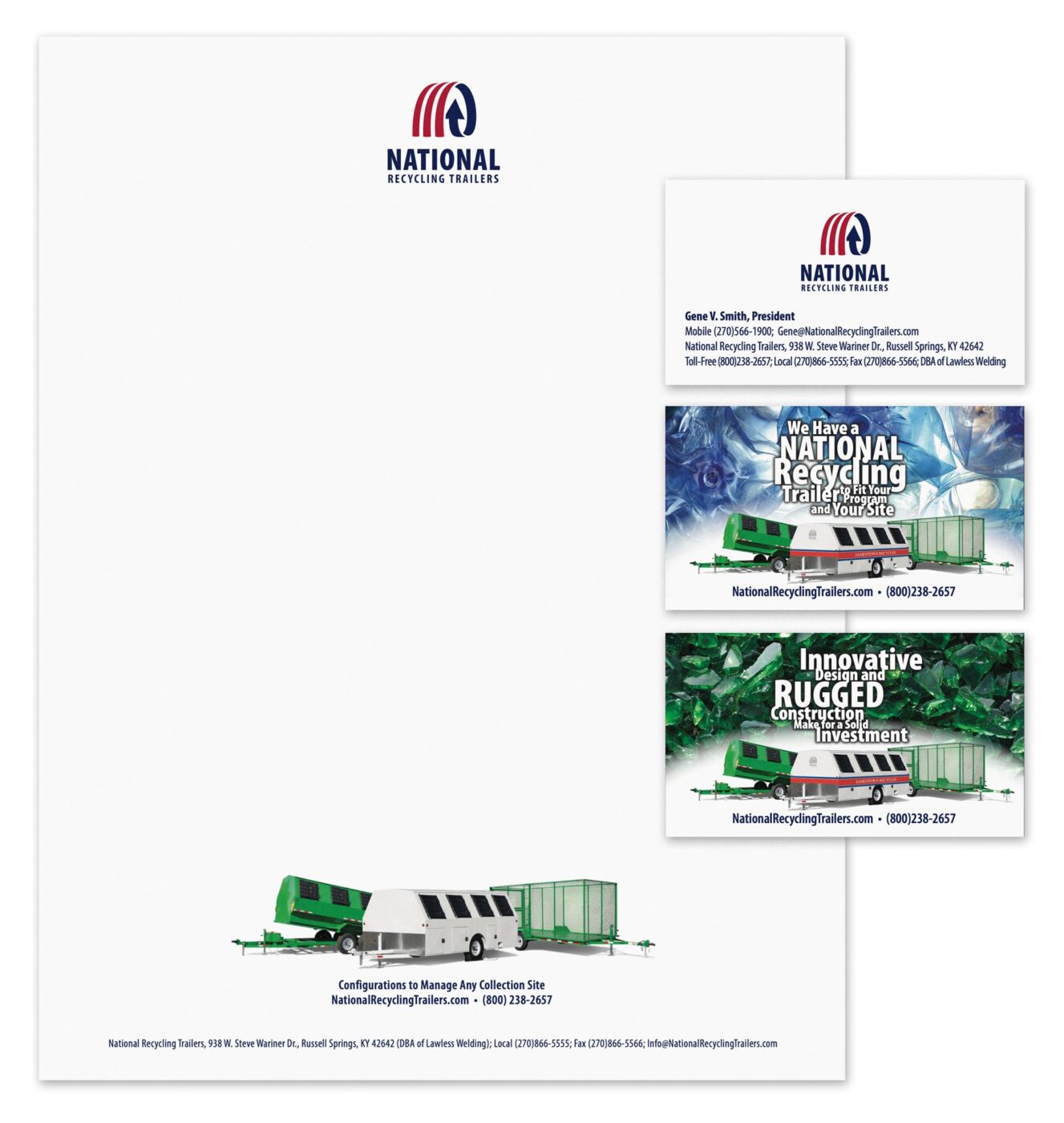 National Recycling Trailers letterhead and business cards