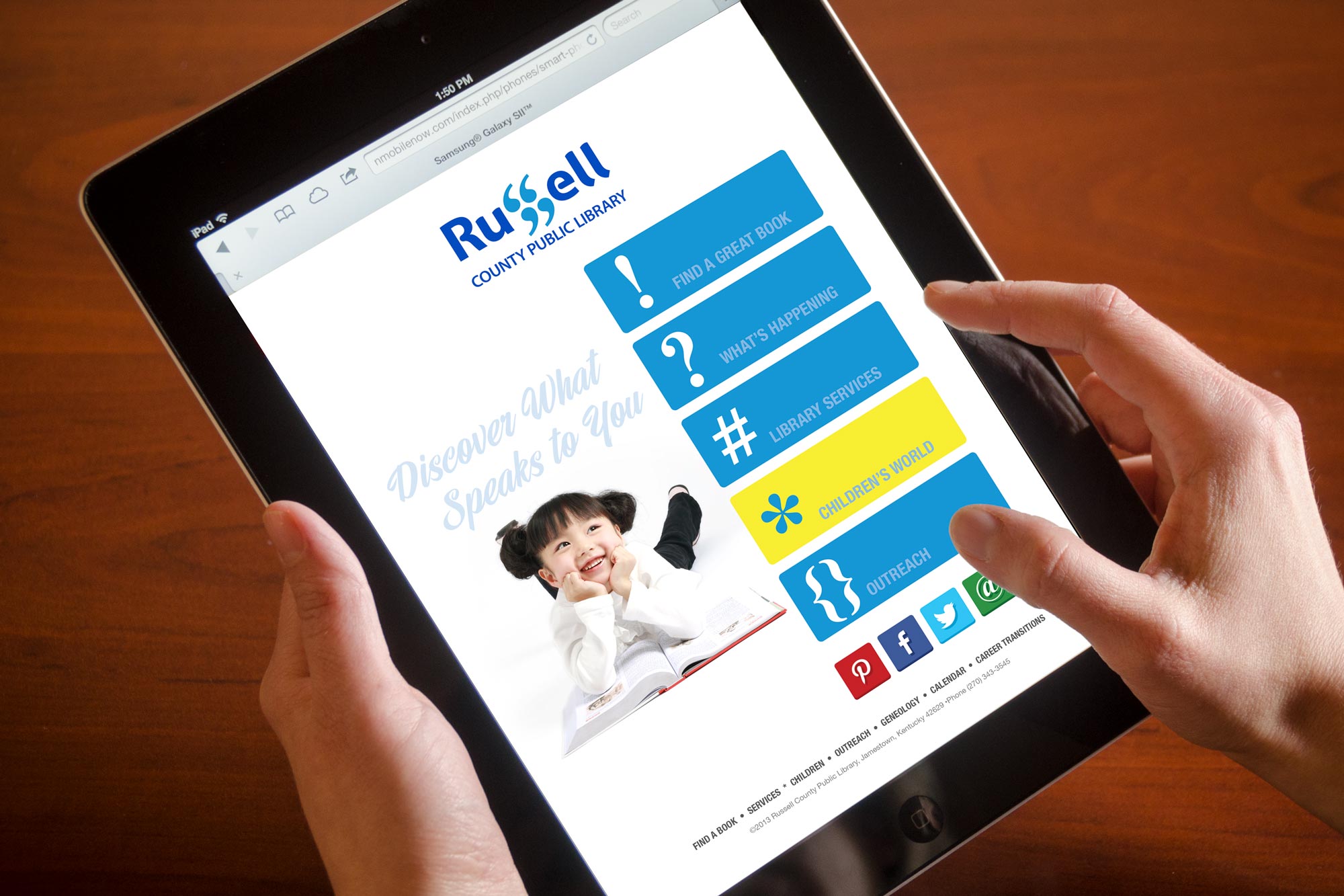 Russell County Public Library website on iPad