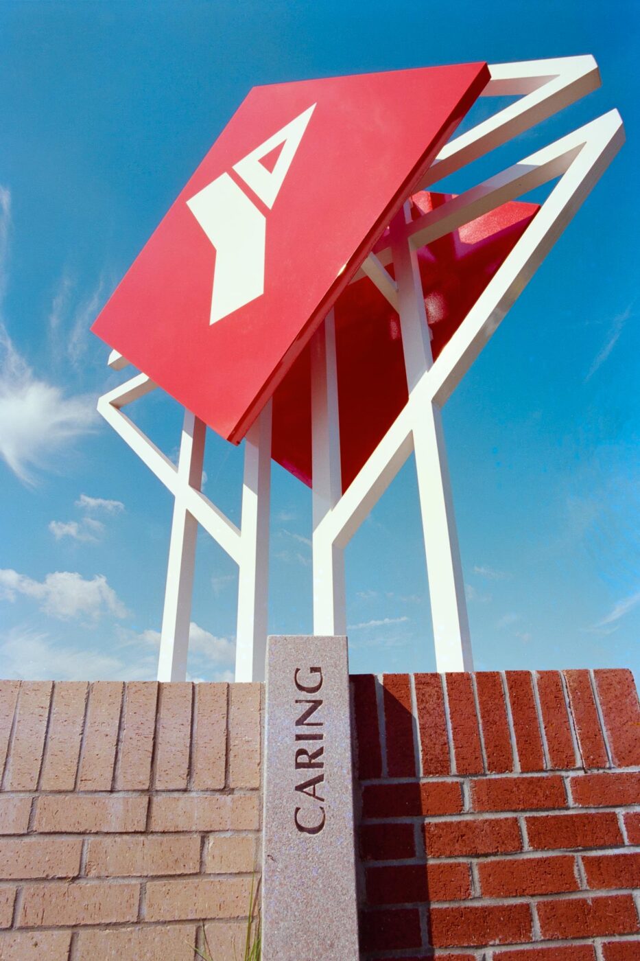 YMCA monument sign viewed from low angle