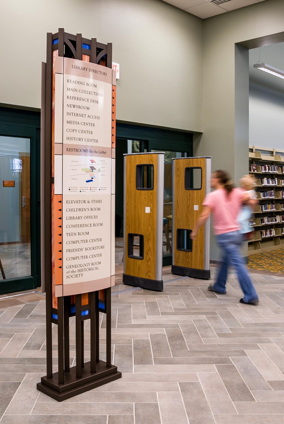 Directory sign near library entrance
