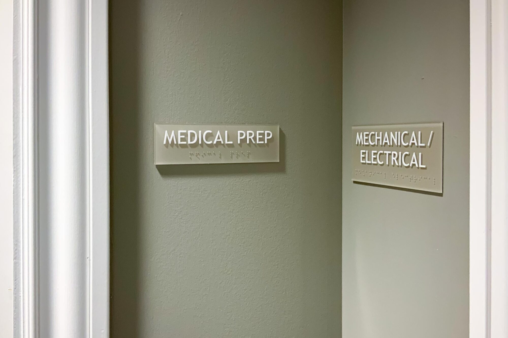 two interior signs, Medical Prep and Mechanical / Electrical