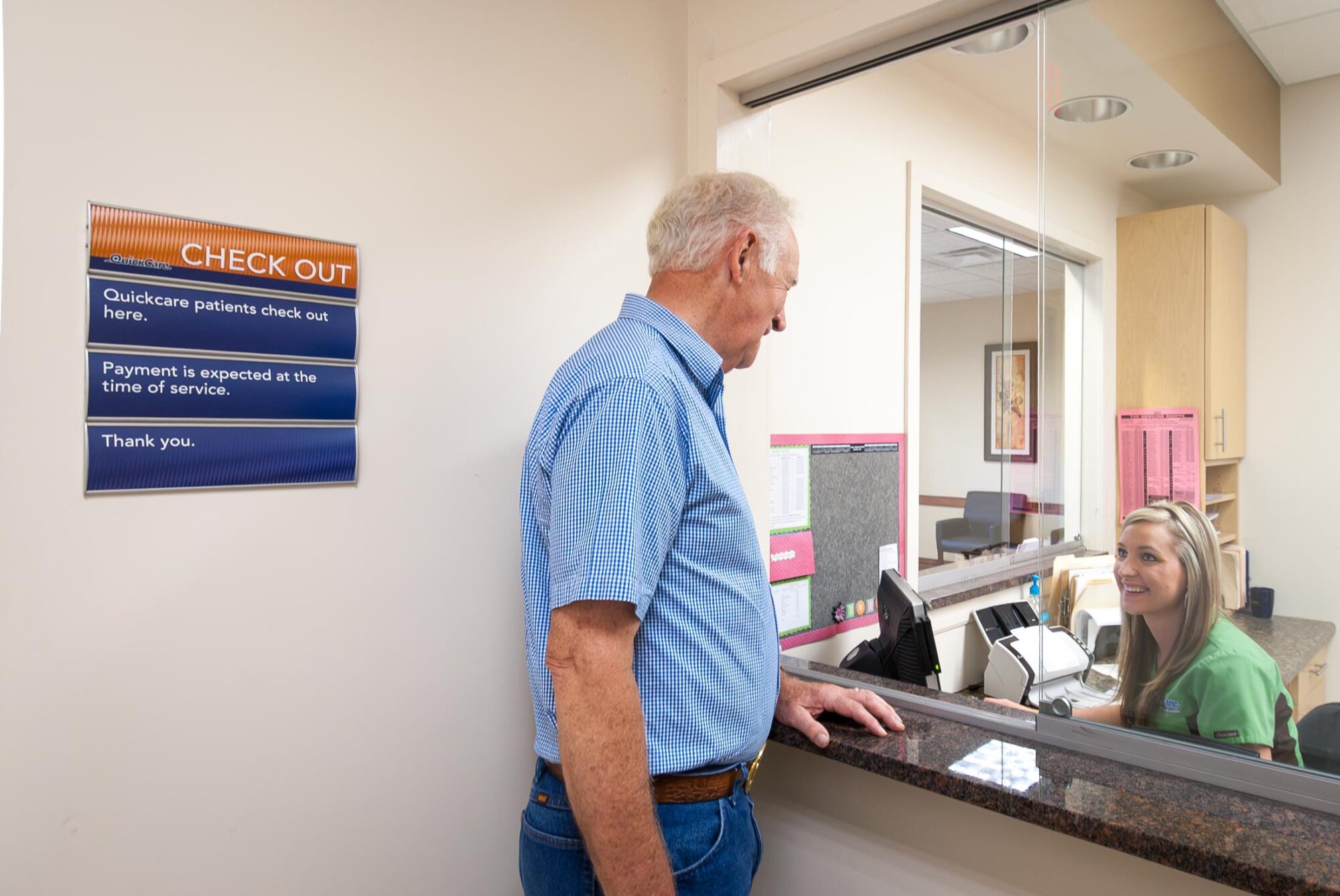 Quick Care check out sign