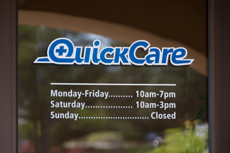Quick Care exterior door graphic sign